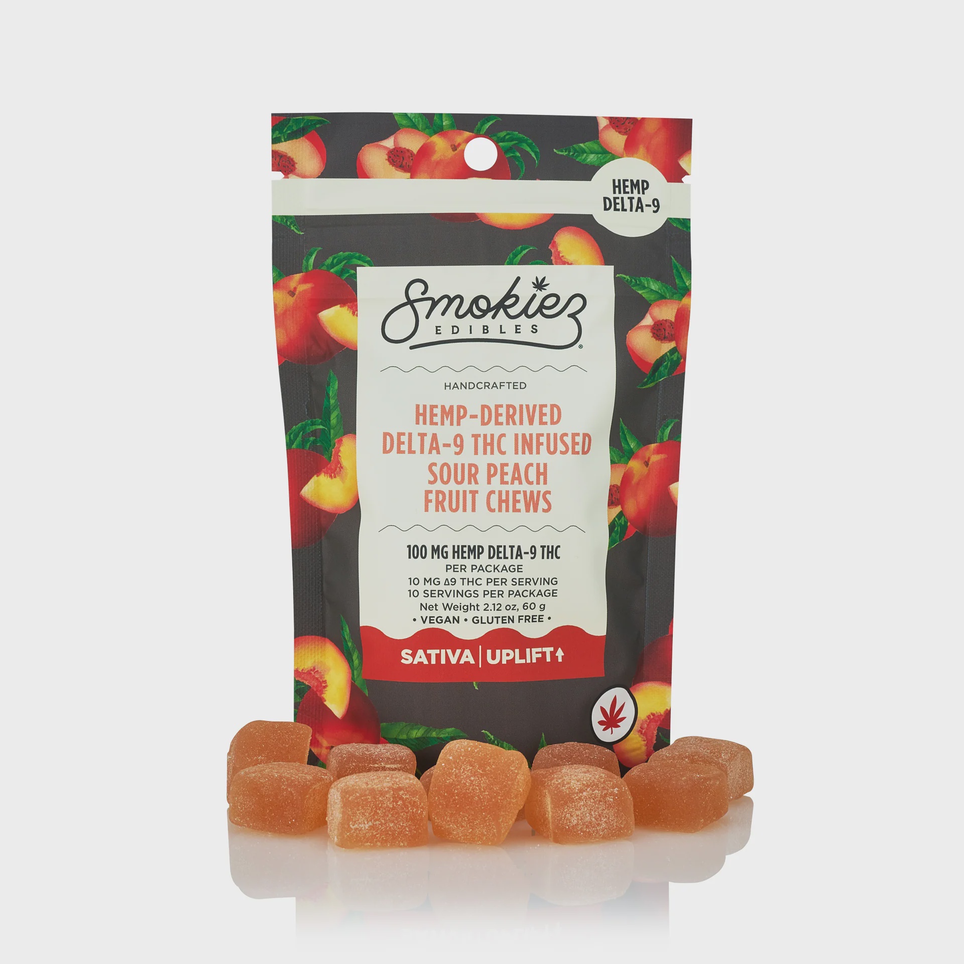 Smokiez Edibles Delta-9 Sour Peach Hemp Derived Delta-9 THC Fruit Chews 10 mg 10 pk
